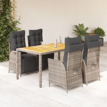 Set mobilier de grădină cu perne, 5 piese, gri, poliratan