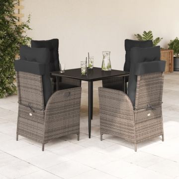 Set mobilier de grădină cu perne, 5 piese, gri, poliratan