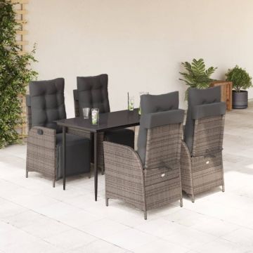 Set mobilier de grădină cu perne, 5 piese, gri, poliratan