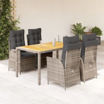 Set mobilier de grădină cu perne, 5 piese, gri, poliratan