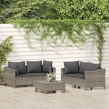 Set mobilier de grădină cu perne, 5 piese, gri, poliratan
