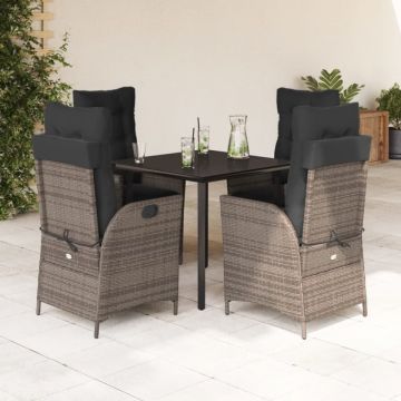 Set mobilier de grădină cu perne, 5 piese, gri, poliratan