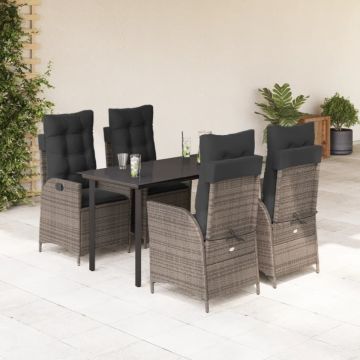 Set mobilier de grădină cu perne, 5 piese, gri, poliratan