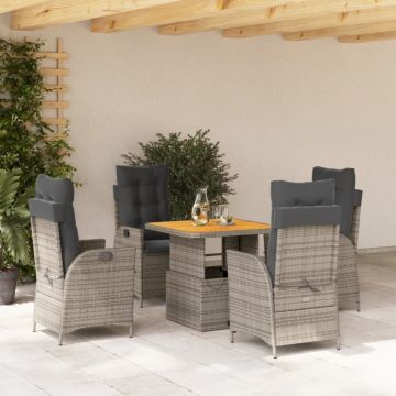 Set mobilier de grădină cu perne, 5 piese, gri, poliratan