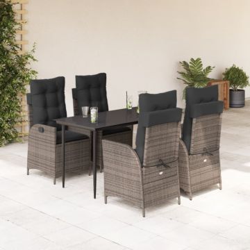Set mobilier de grădină cu perne, 5 piese, gri, poliratan