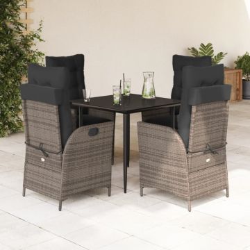 Set mobilier de grădină cu perne, 5 piese, gri, poliratan