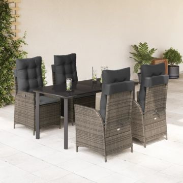 Set mobilier de grădină cu perne, 5 piese, gri, poliratan