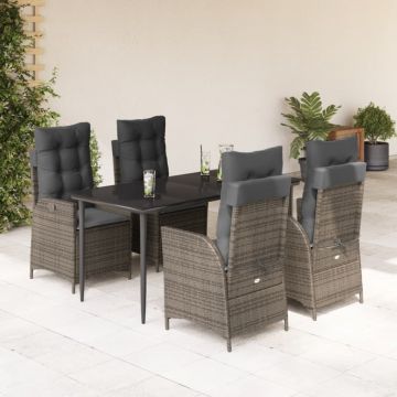Set mobilier de grădină cu perne, 5 piese, gri, poliratan
