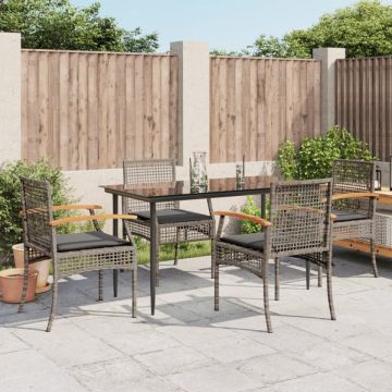 Set mobilier de grădină cu perne, 5 piese, gri, poliratan