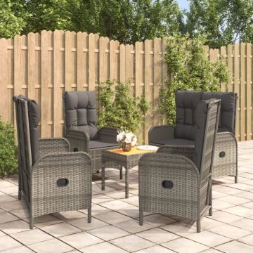 Set mobilier de grădină cu perne, 5 piese, gri, poliratan