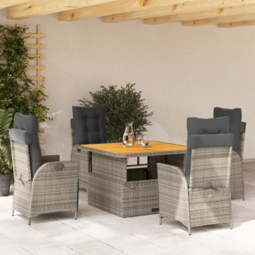 Set mobilier de grădină cu perne, 5 piese, gri, poliratan