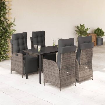 Set mobilier de grădină cu perne, 5 piese, gri, poliratan