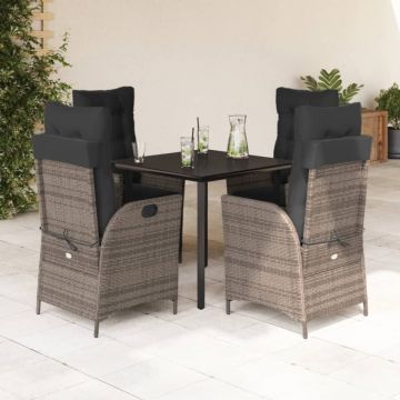 Set mobilier de grădină cu perne, 5 piese, gri, poliratan