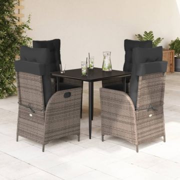 Set mobilier de grădină cu perne, 5 piese, gri, poliratan
