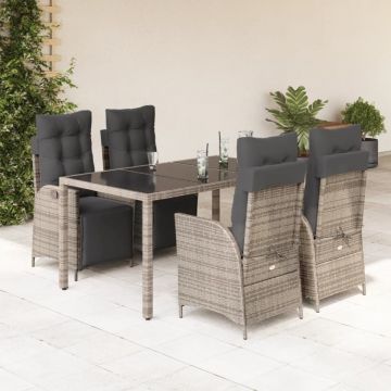 Set mobilier de grădină cu perne, 5 piese, gri, poliratan