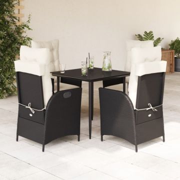 Set mobilier de grădină cu perne, 5 piese, negru, poliratan