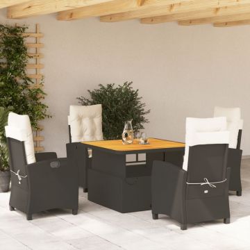 Set mobilier de grădină cu perne, 5 piese, negru, poliratan