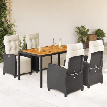 Set mobilier de grădină cu perne, 5 piese, negru, poliratan