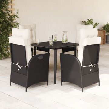 Set mobilier de grădină cu perne, 5 piese, negru, poliratan