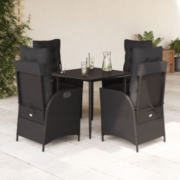 Set mobilier de grădină cu perne, 5 piese, negru, poliratan