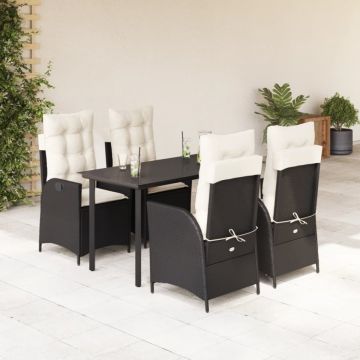 Set mobilier de grădină cu perne, 5 piese, negru, poliratan
