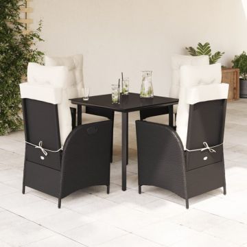 Set mobilier de grădină cu perne, 5 piese, negru, poliratan
