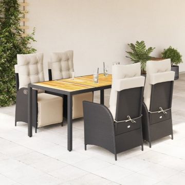 Set mobilier de grădină cu perne, 5 piese, negru, poliratan
