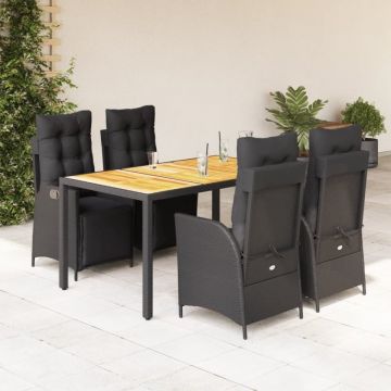 Set mobilier de grădină cu perne, 5 piese, negru, poliratan