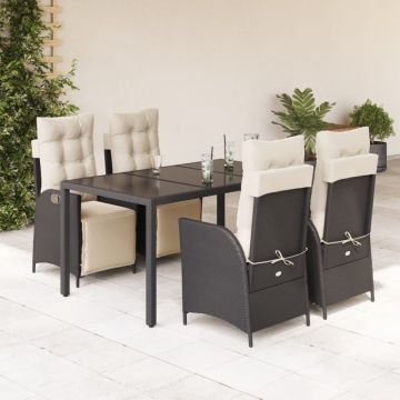 Set mobilier de grădină cu perne, 5 piese, negru, poliratan