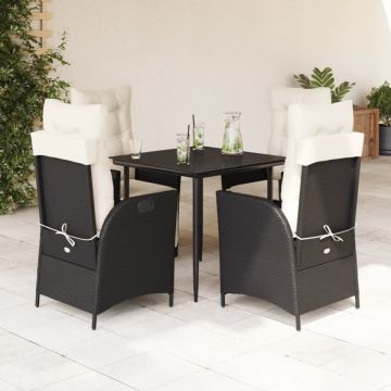 Set mobilier de grădină cu perne, 5 piese, negru, poliratan