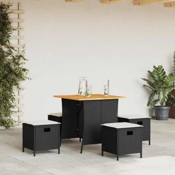 Set mobilier de grădină cu perne, 5 piese, negru, poliratan