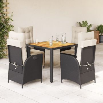 Set mobilier de grădină cu perne, 5 piese, negru, poliratan