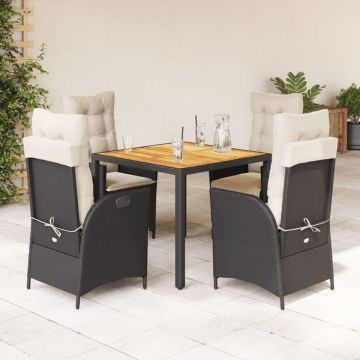 Set mobilier de grădină cu perne, 5 piese, negru, poliratan