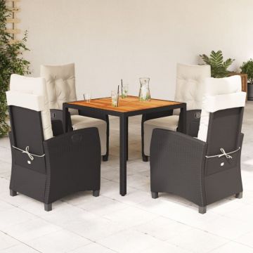 Set mobilier de grădină cu perne, 5 piese, negru, poliratan