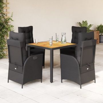 Set mobilier de grădină cu perne, 5 piese, negru, poliratan