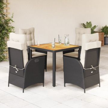 Set mobilier de grădină cu perne, 5 piese, negru, poliratan