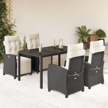 Set mobilier de grădină cu perne, 5 piese, negru, poliratan