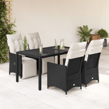 Set mobilier de grădină cu perne, 5 piese, negru, poliratan