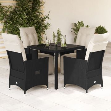 Set mobilier de grădină cu perne, 5 piese, negru, poliratan