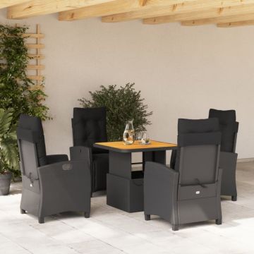 Set mobilier de grădină cu perne, 5 piese, negru, poliratan