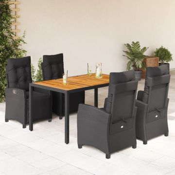 Set mobilier de grădină cu perne, 5 piese, negru, poliratan