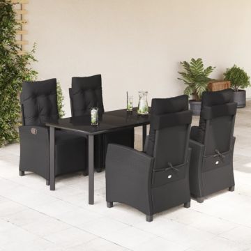 Set mobilier de grădină cu perne, 5 piese, negru, poliratan