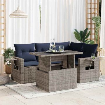Set mobilier de grădină cu perne, 5 piese,poliratan/lemn acacia
