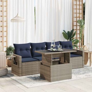 Set mobilier de grădină cu perne, 5 piese,poliratan/lemn acacia