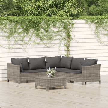 Set mobilier de grădină cu perne, 6 piese, gri, poliratan