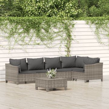 Set mobilier de grădină cu perne, 6 piese, gri, poliratan