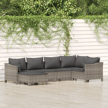 Set mobilier de grădină cu perne, 6 piese, gri, poliratan