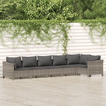 Set mobilier de grădină cu perne, 6 piese, gri, poliratan