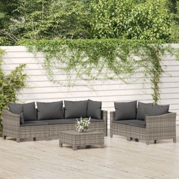 Set mobilier de grădină cu perne, 6 piese, gri, poliratan