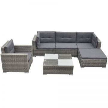 Set mobilier de grădină cu perne, 6 piese, gri, poliratan